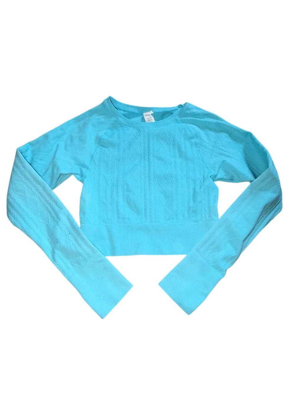 JoyLab Seamless Long-sleeve Crop Top W/ Cable Knit Pattern-Blue-L-Fair